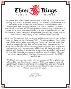Three Kings Pub COVID Update